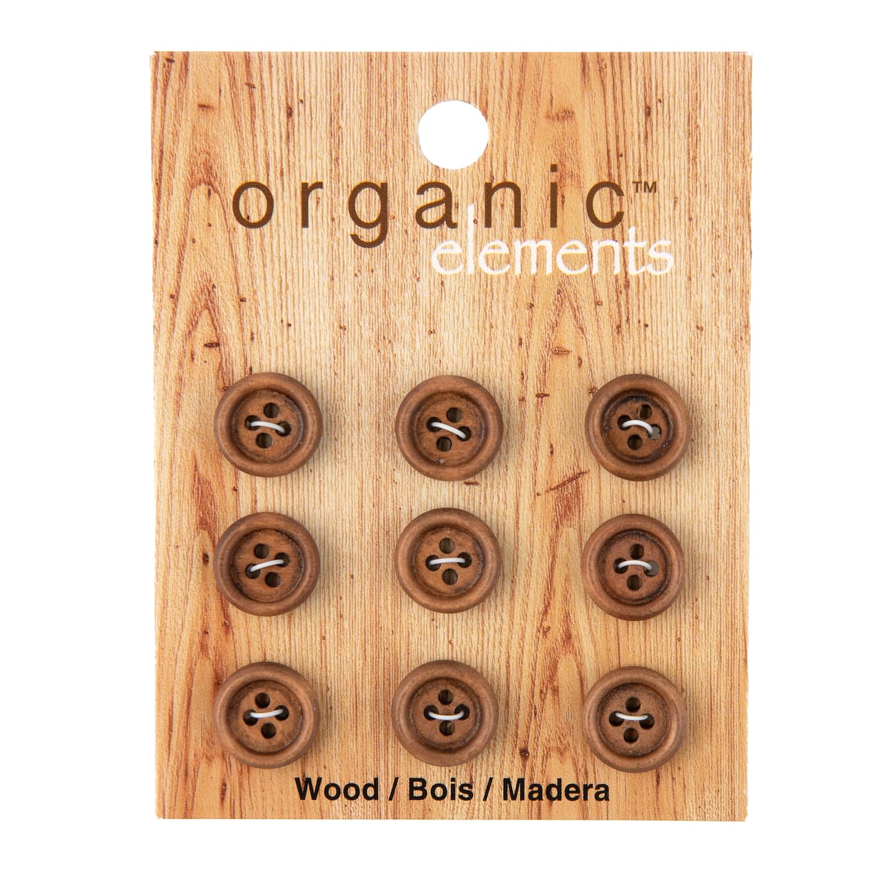 Organic Elements 1/2" Brown Wood Buttons, 9ct.